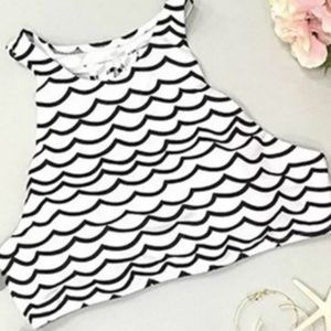 Black and White Wave Halter Bikini Top
